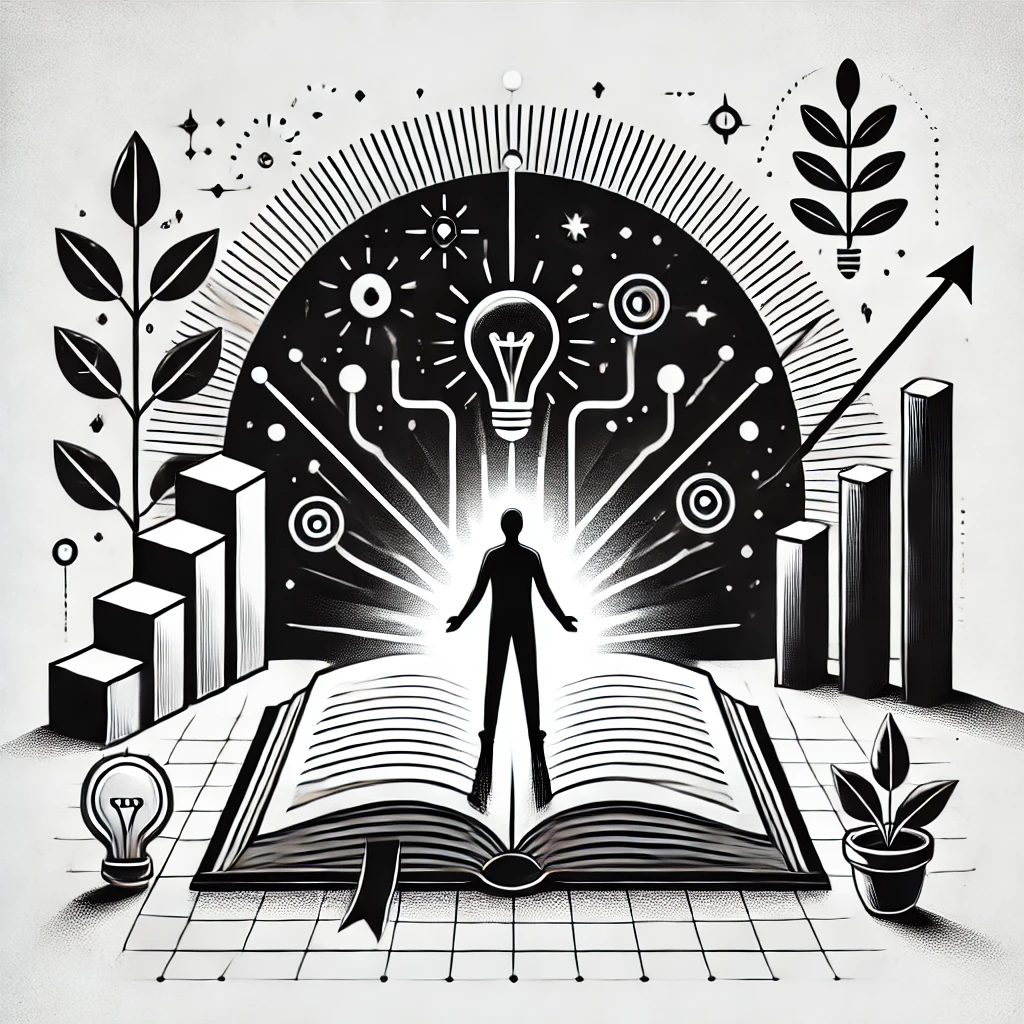 A black-and-white minimalist illustration depicting the concept of deep learning—a person explaining an idea to another person, symbolizing the power of teaching as a learning tool.